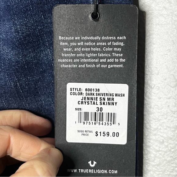 True Religion Jennie Curvy Midrise Super Skinny Women 30 Blue Red Stitch NWT - Picture 4 of 9